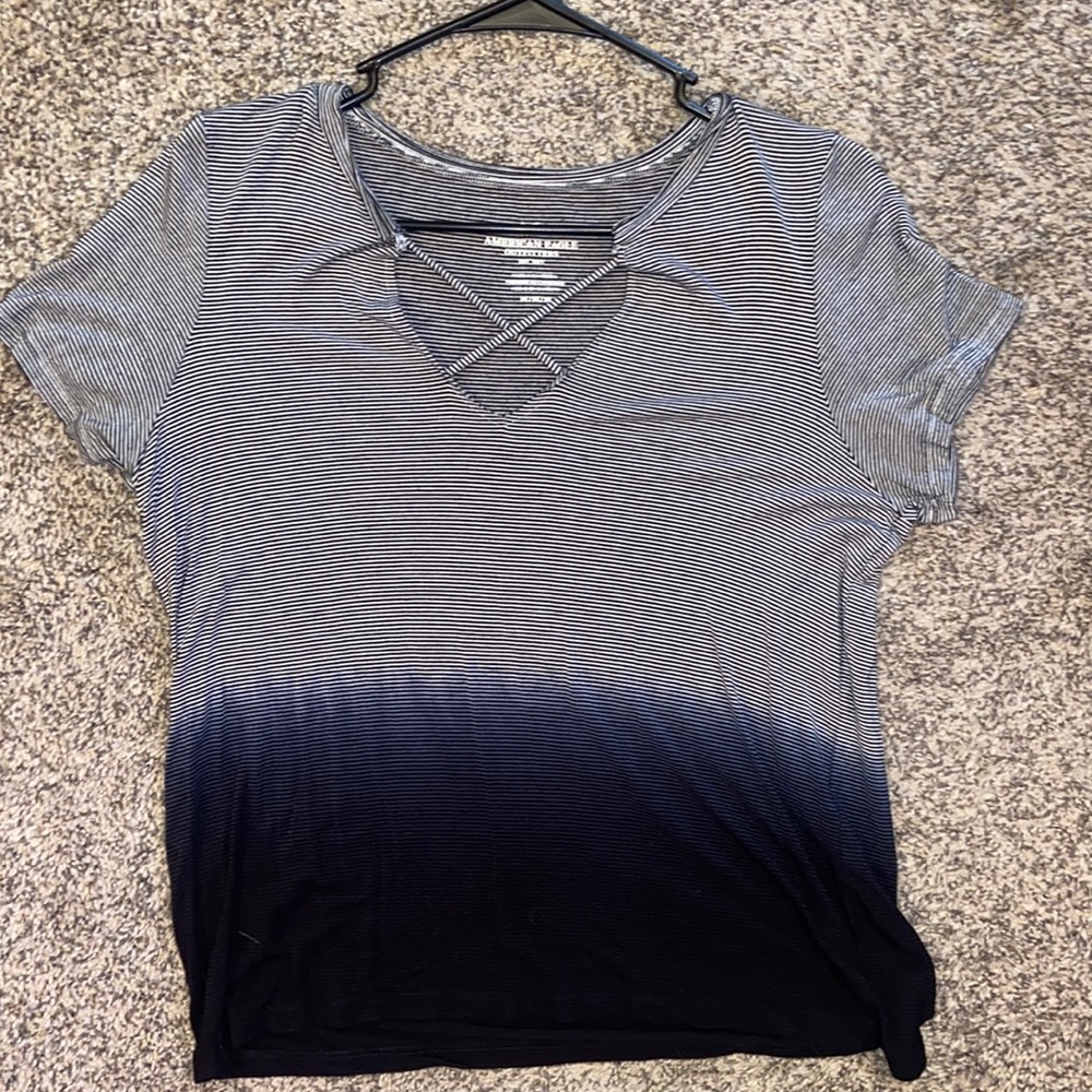 Ombré Striped Cross Front V Neck Tee